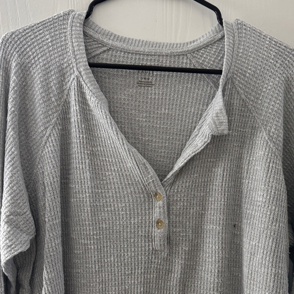 American Eagle Outfitters Gray Waffle Knit Top